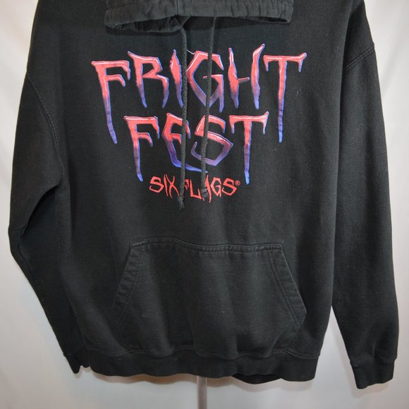 Fright Fest Six Flags Men's Sz XL Black Draw String Clown Hoodie Sweatsh… - Picture 3 of 6